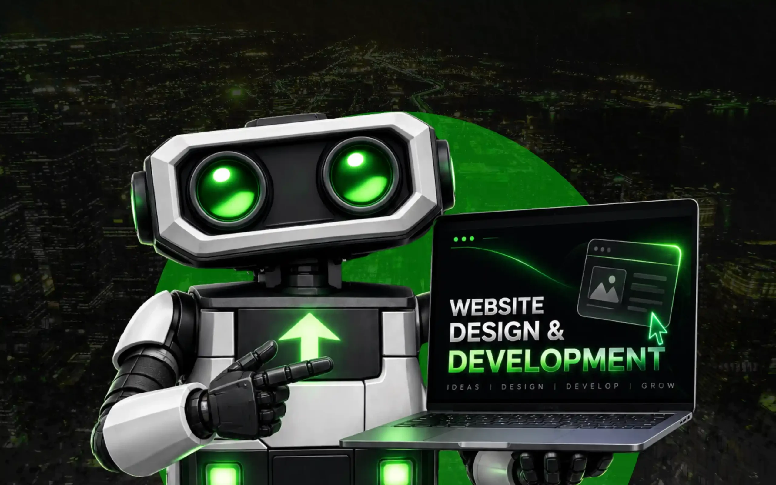 Website design and development hero banner featuring Growthistry's web development visual